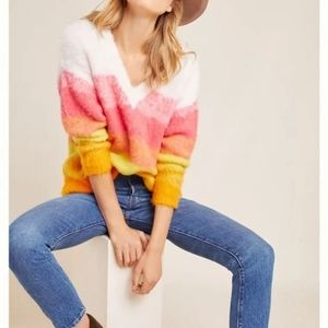 Anthropologie Simone Striped Wool Blend Fuzzy Knit Pullover Sweater Size S